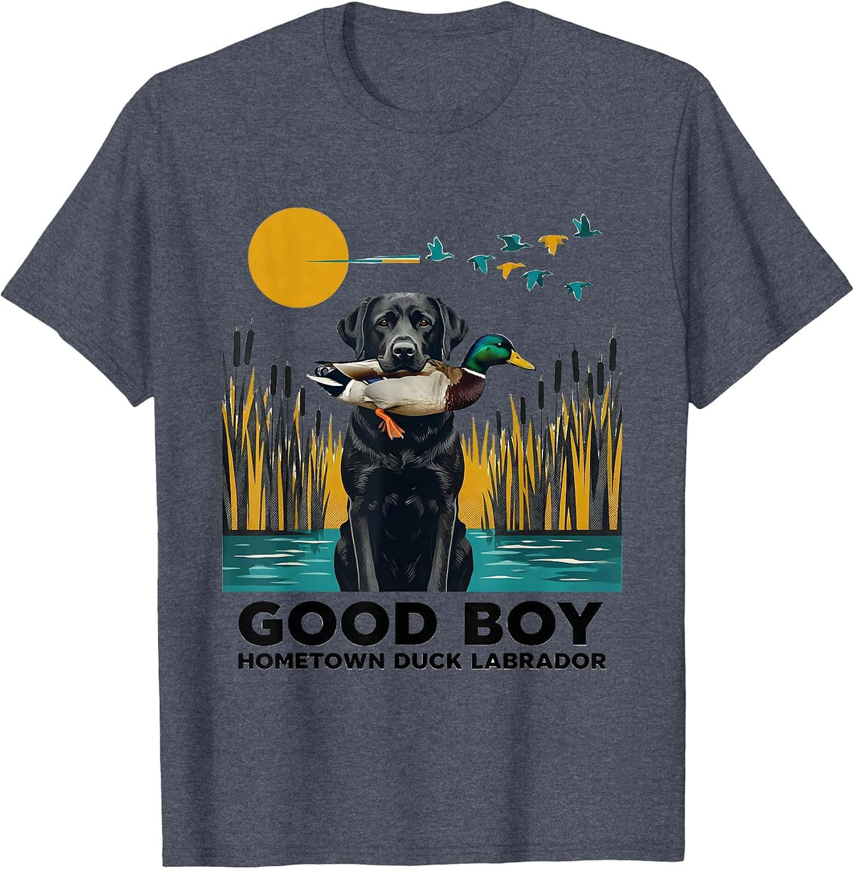 Good Boy Hometown Duck Labrador Vintage Hunting Dog T-Shirt - Heather Blue