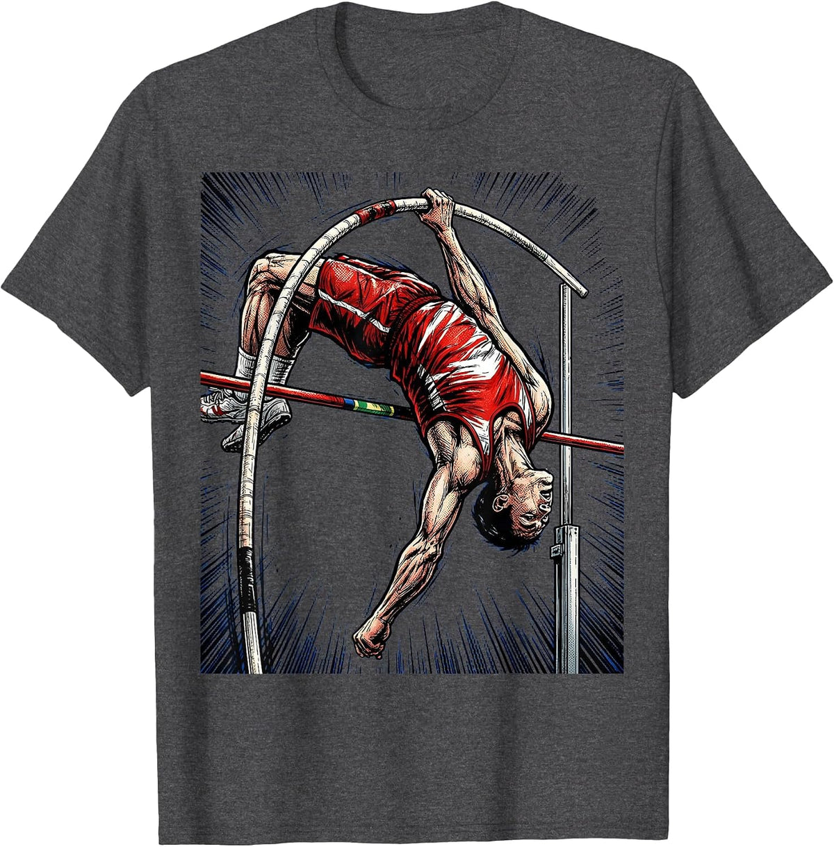 Pole Vaulter Clearing Bar Athletic Graphic T-Shirt - Dark Heather Grey