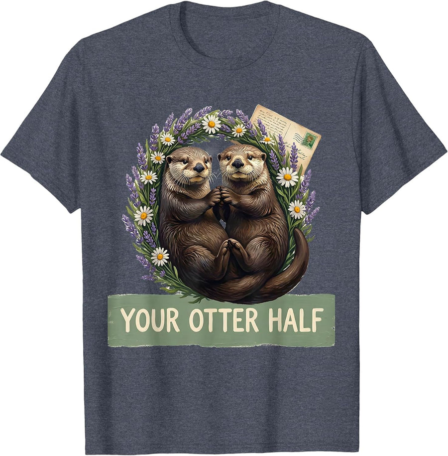 Your Otter Half Funny Sea Otter Lover Cute Humor T-Shirt - Heather Blue