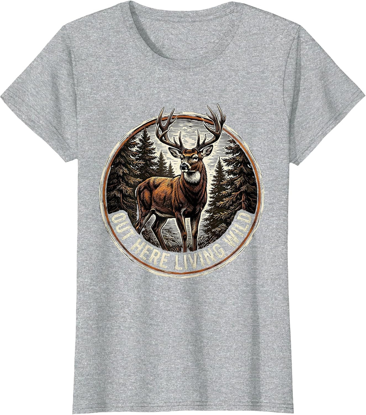 Women's Out Here Living Wild Hunting Graphic Design T-Shirt - Heather Grey