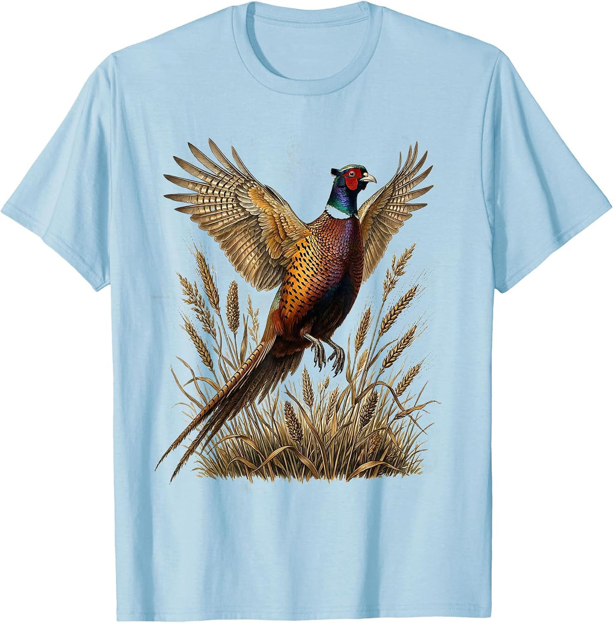 Men's Pheasant Burst Fall Hunting Graphic Design T-Shirt - Baby Blue