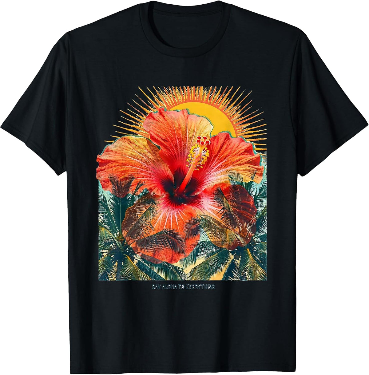 Men's Say Aloha to Everything Tropical Design T-Shirt - Black