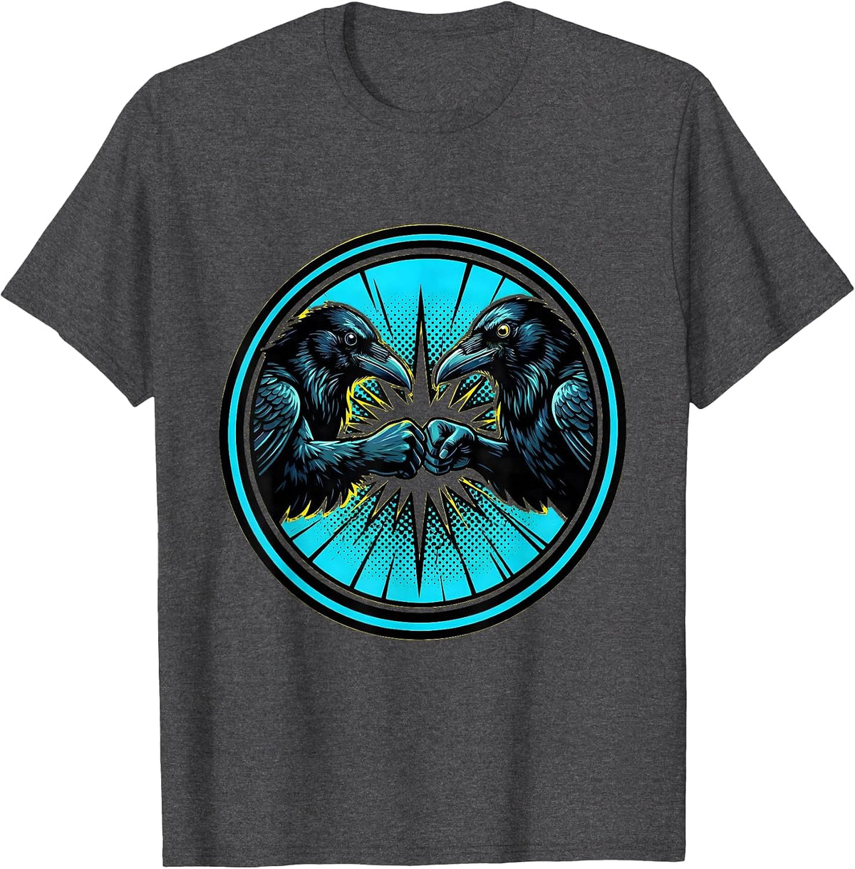 Crow Fist Bump Duo Cool Bird Illustration T-Shirt - Dark Heather Grey