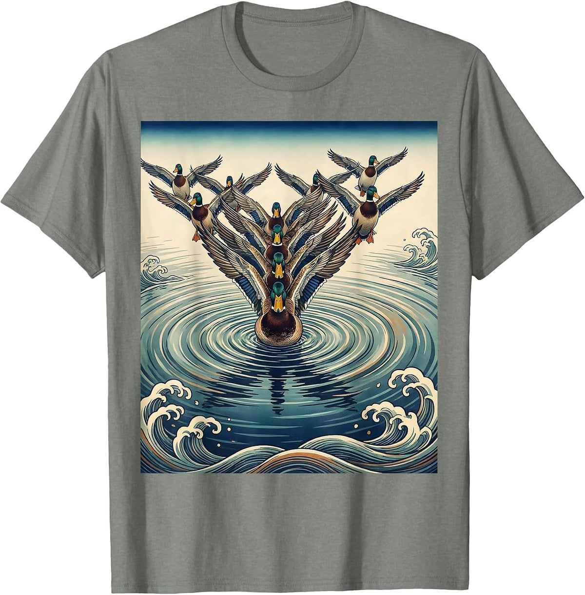 Men's Flock of Ducks V-Formation Overhead View T-Shirt - Olive Heather