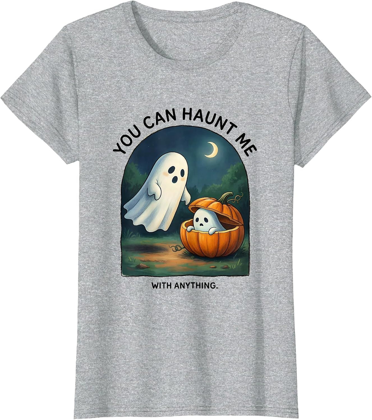 Women's You Can Haunt Me With Anything Storybook Ghost Halloween T-Shirt - Heather Grey