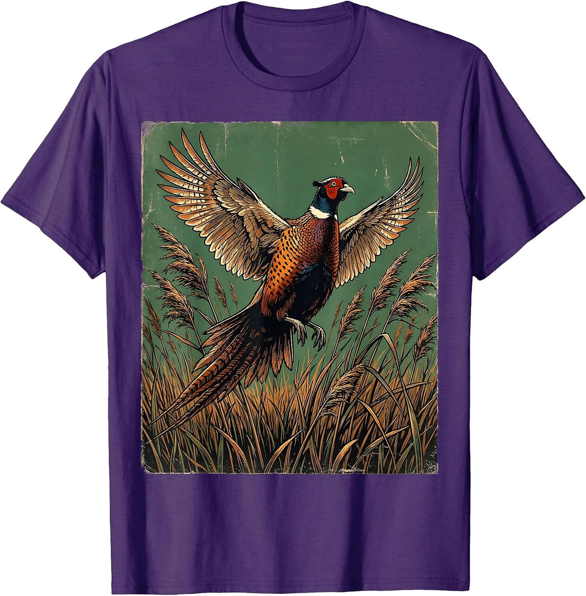 Pheasant Flush Rising Through Tall Reeds T-Shirt - Purple