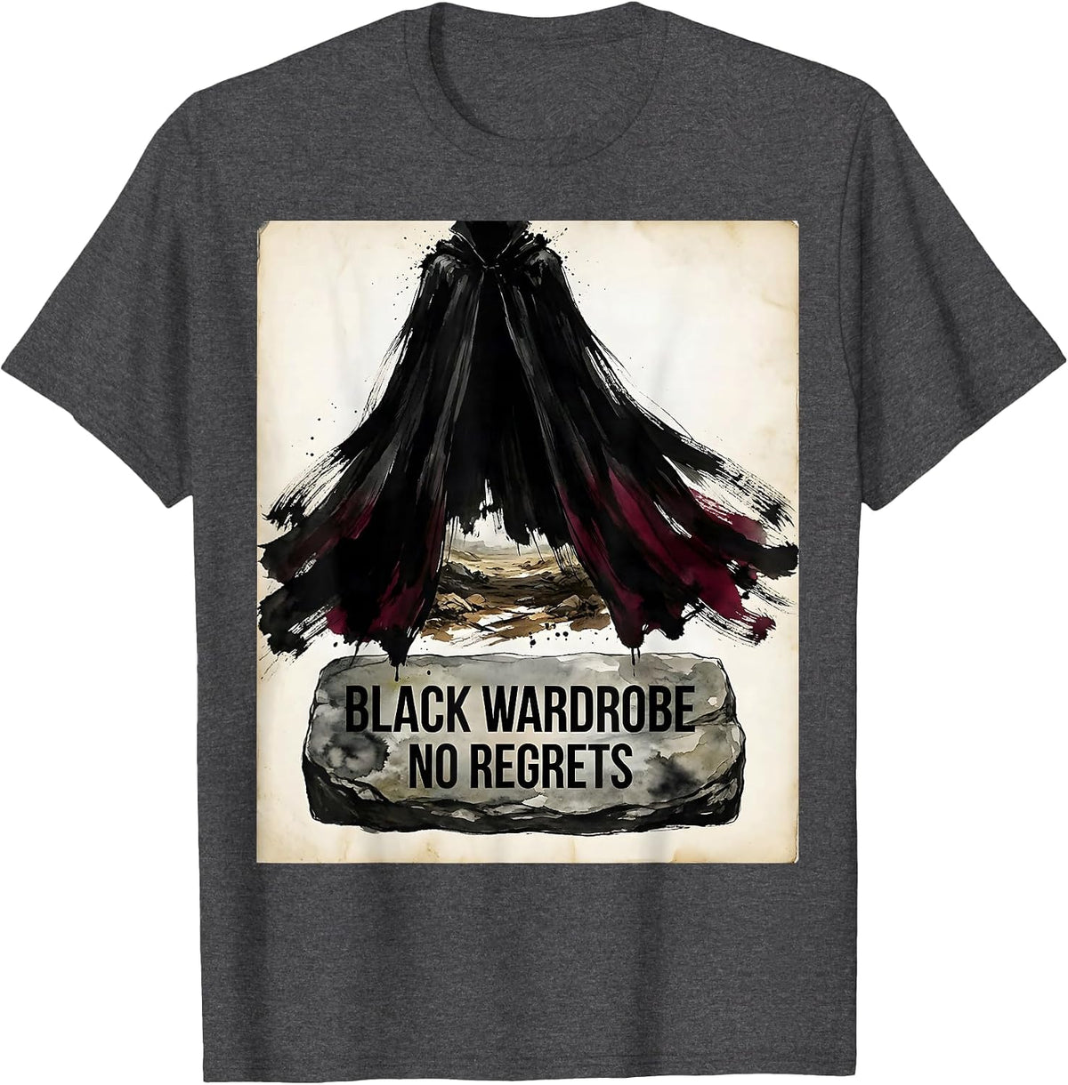 Black Wardrobe No Regrets Gothic Dark Aesthetic T-Shirt - Dark Heather Grey