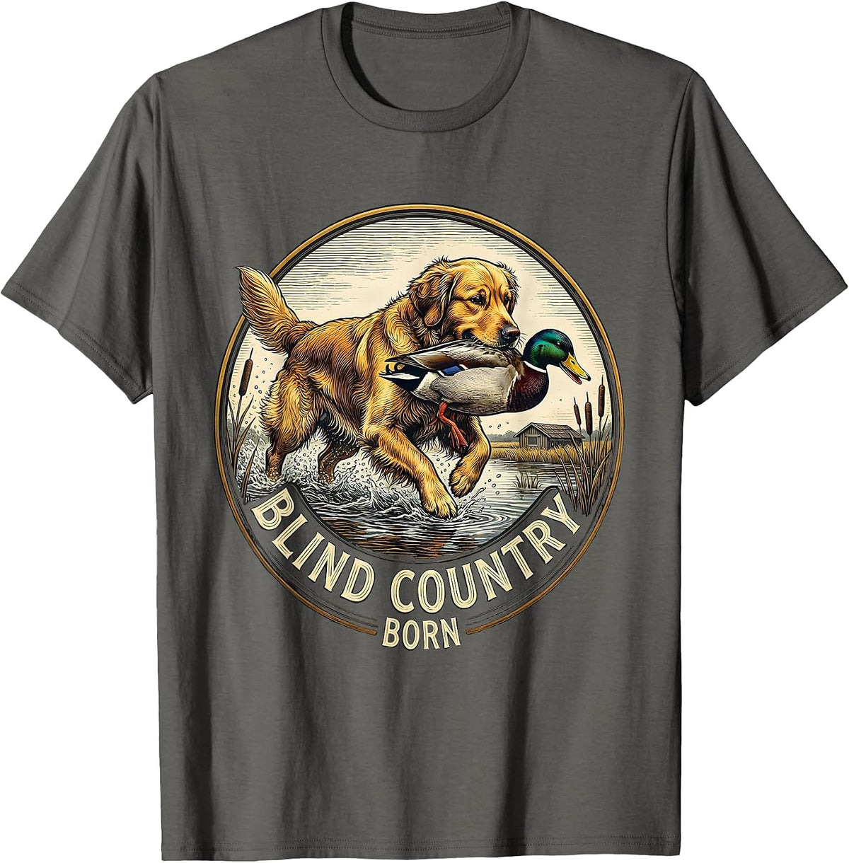 Men's Blind Country Born Hunting Dog Waterfowl Youth Outdoor T-Shirt - Asphalt Grey
