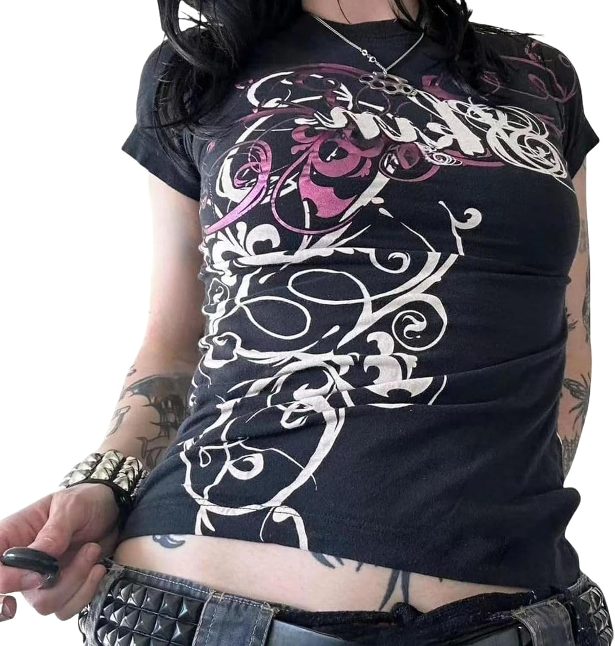 2000s Clothing Women Grunge Shirts Goth Tops Short Sleeve Vintage Tees Emo Clothes Streetwear - Black Letter