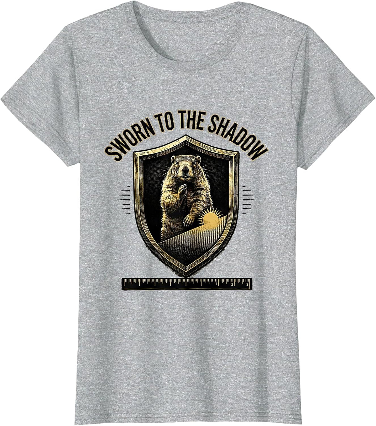 Women's SWORN TO THE SHADOW Funny Groundhog Day Woodchuck Humor T-Shirt - Heather Grey