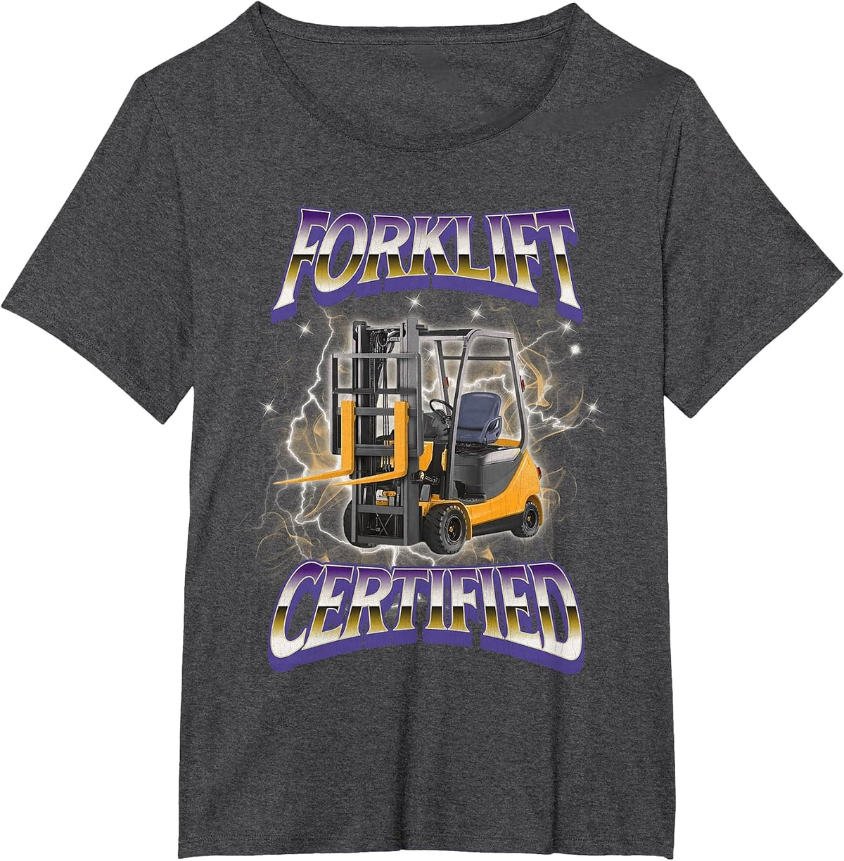 Forklift Certified Funny Hard Fork Lift Meme Bootleg T-Shirt - Dark Heather Grey