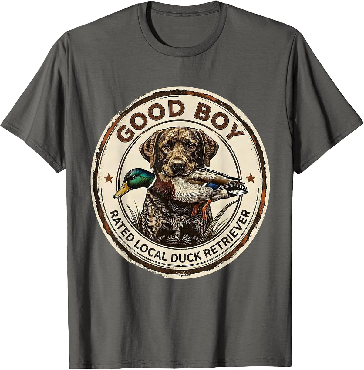 Men's Good Boy, Rated Local Duck Retriever Vintage Labrador T-Shirt - Asphalt Grey