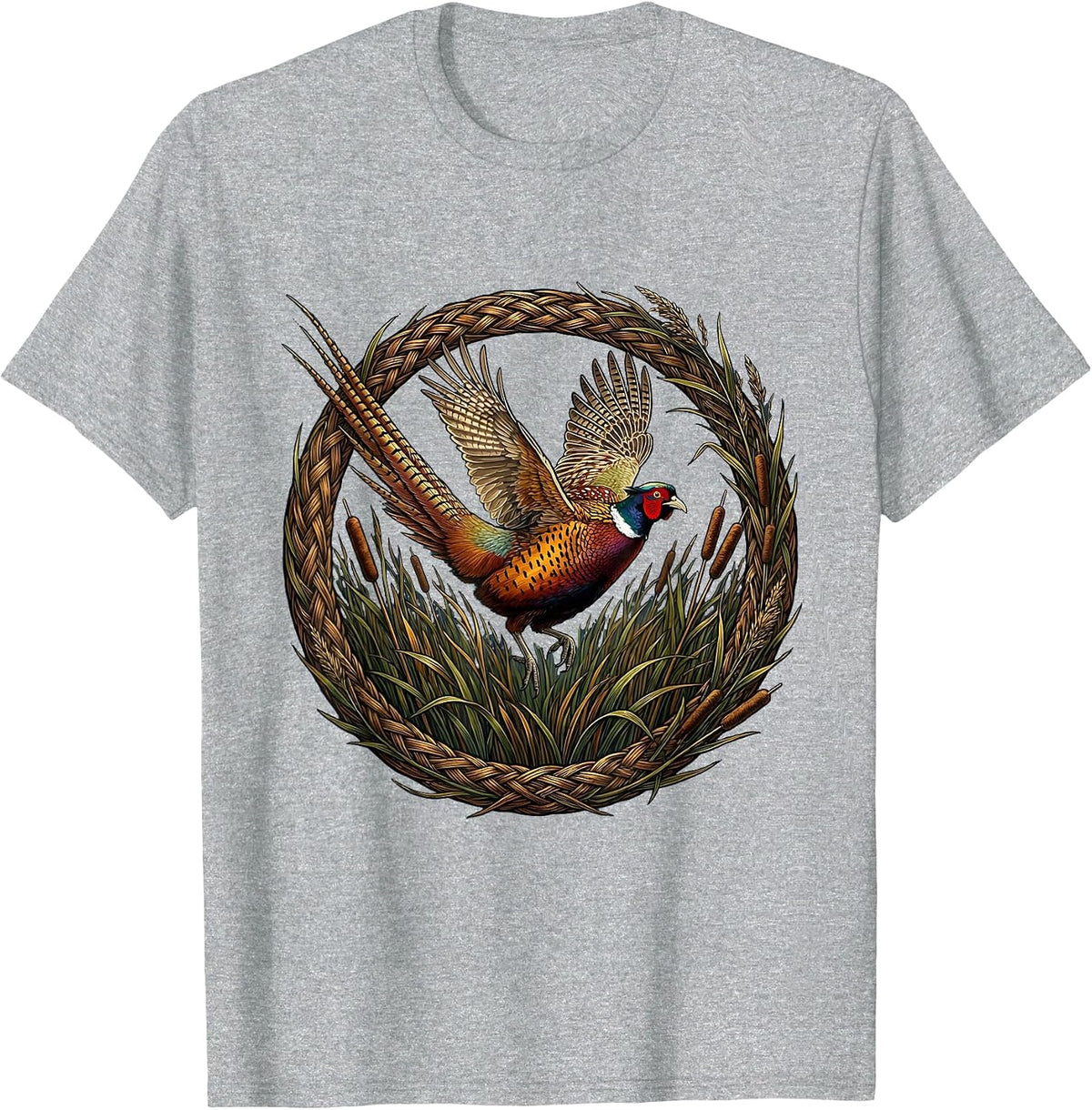 Men's Pheasant Flush Rising Through Tall Grass T-Shirt - Heather Grey