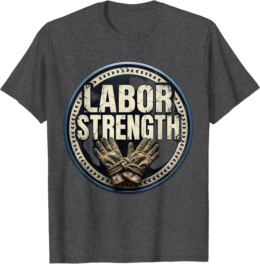 Men's Labor Strength Distressed Union Worker Solidarity Pride T-Shirt - Dark Heather Grey