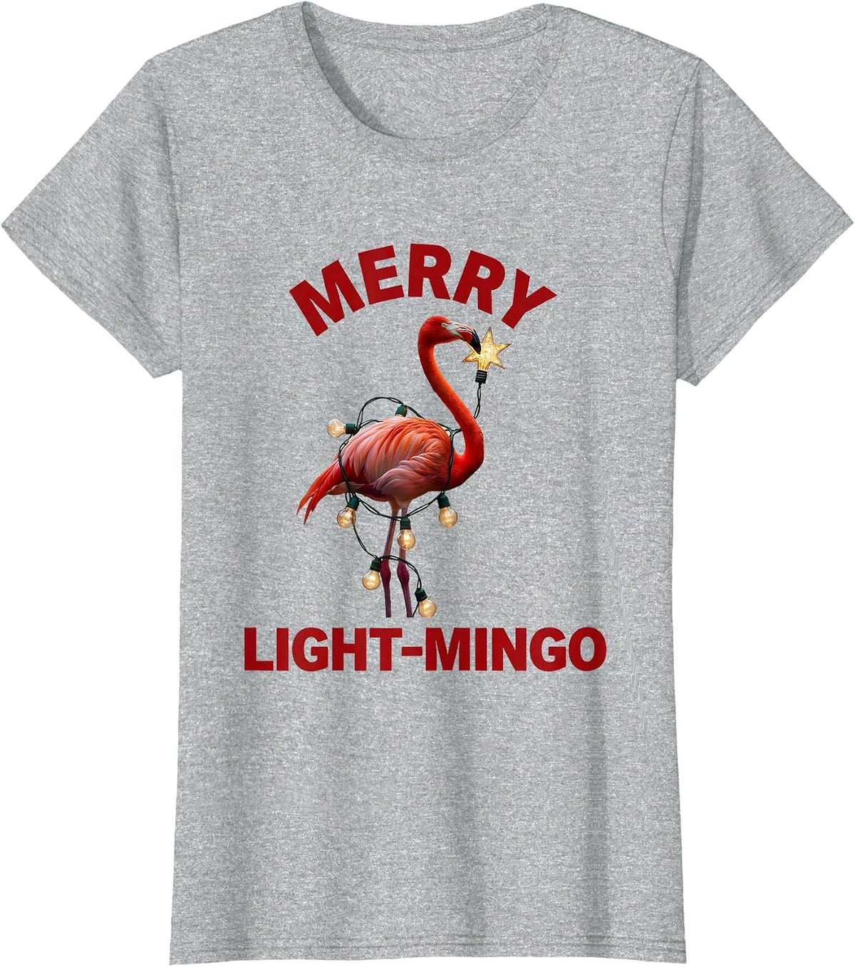 Women's Merry Light-Mingo Funny Flamingo Cactus Christmas in July T-Shirt - Heather Grey