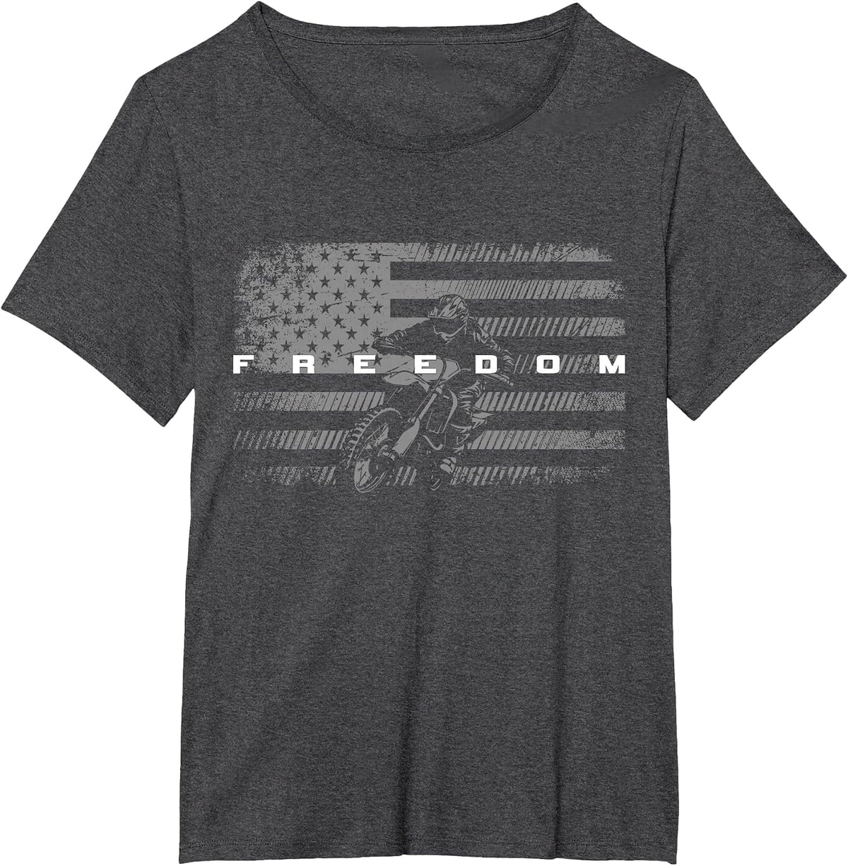 American Flag Dirt Bike Motocross T-Shirt - Dark Heather Grey