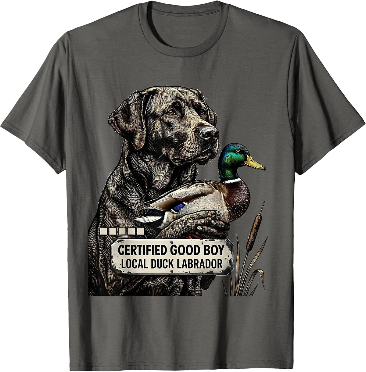 Men's Certified Good Boy, Local Duck Labrador Retriever T-Shirt - Asphalt Grey