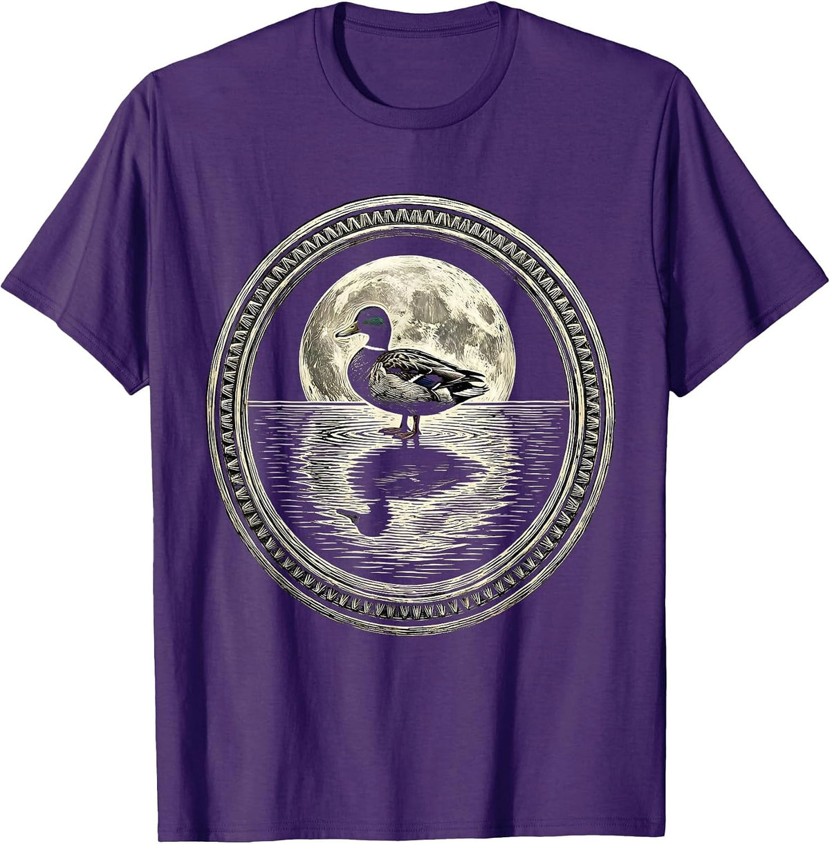 Duck Silhouette Full Moon Reflection Art T-Shirt - Purple