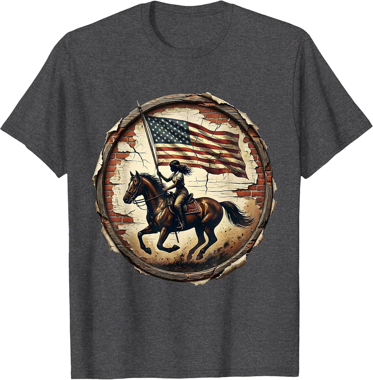 Men's Patriotic Horseback Rider American Flag Design T-Shirt - Dark Heather Grey