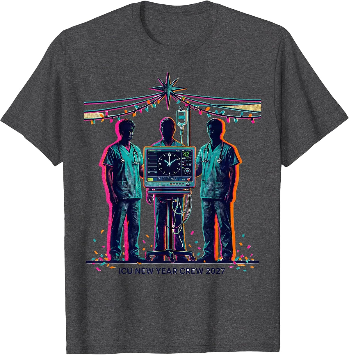 Men's ICU New Year Crew 2027 Funny Nurse Crew New Years Eve Party T-Shirt - Dark Heather Grey