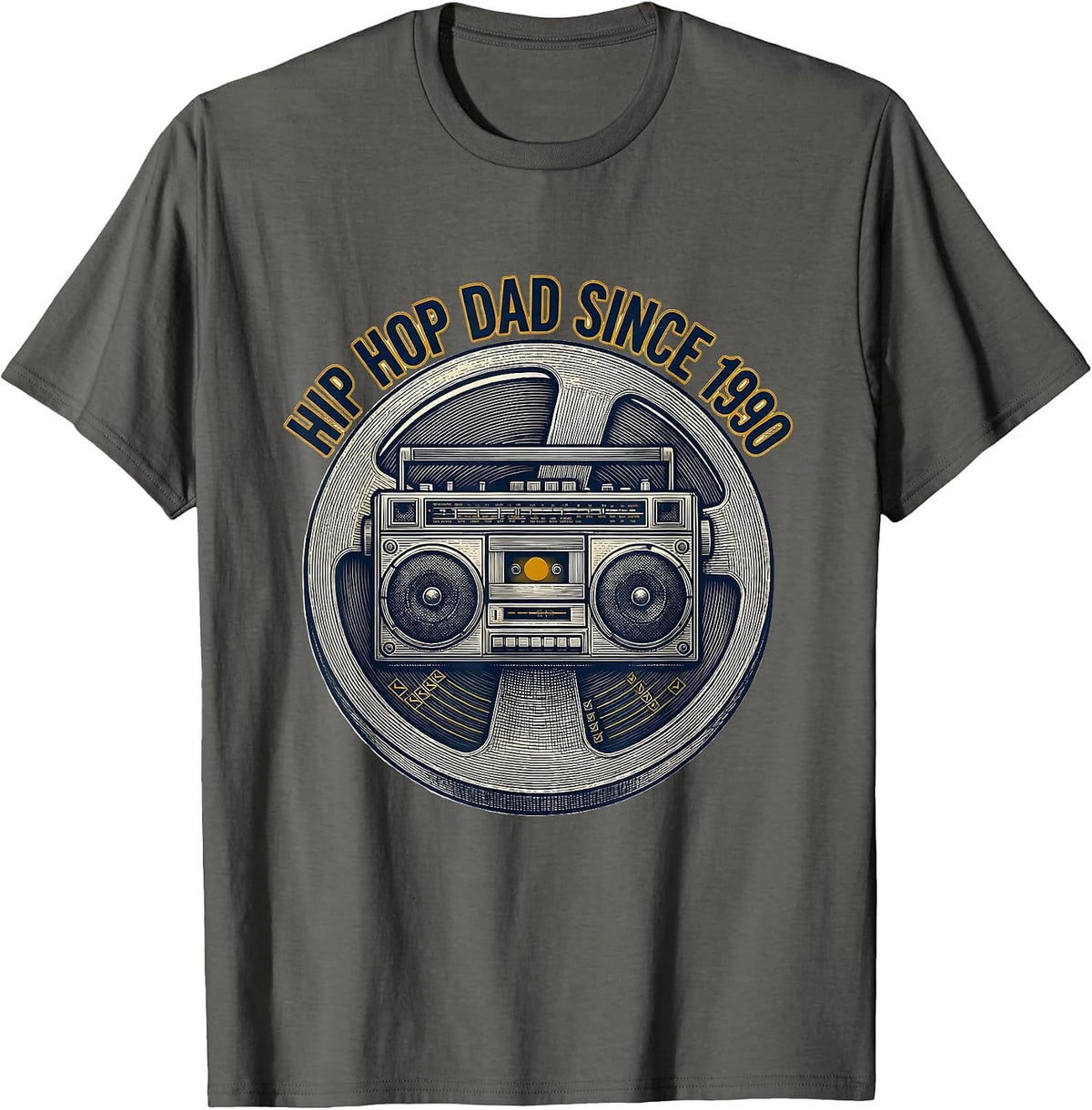 Hip Hop Dad Since 1990 Retro Cassette Graffiti Rap T-Shirt - Asphalt Grey