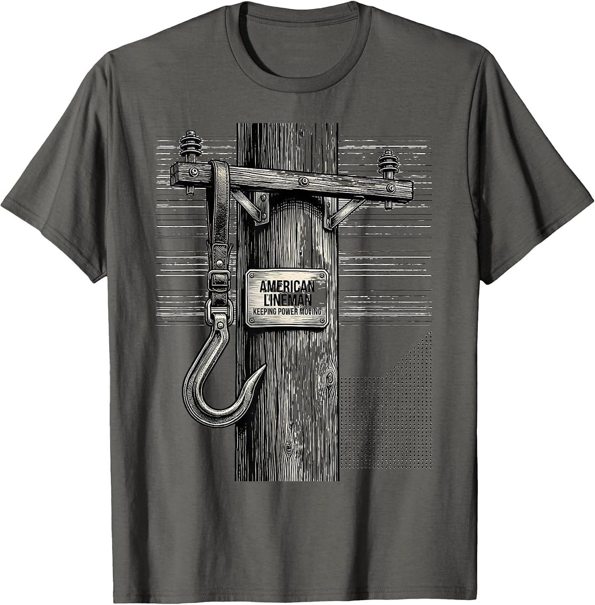 Men's American Lineman, Keeping Power Moving Patriotic Skilled T-Shirt - Asphalt Grey