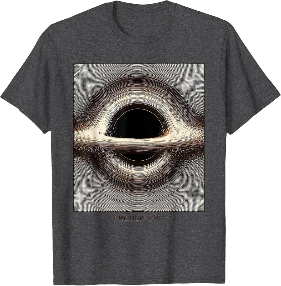 Men's Ergosphere Crosshatch Etching Astrophysicist Astronomy Gift T-Shirt - Dark Heather Grey