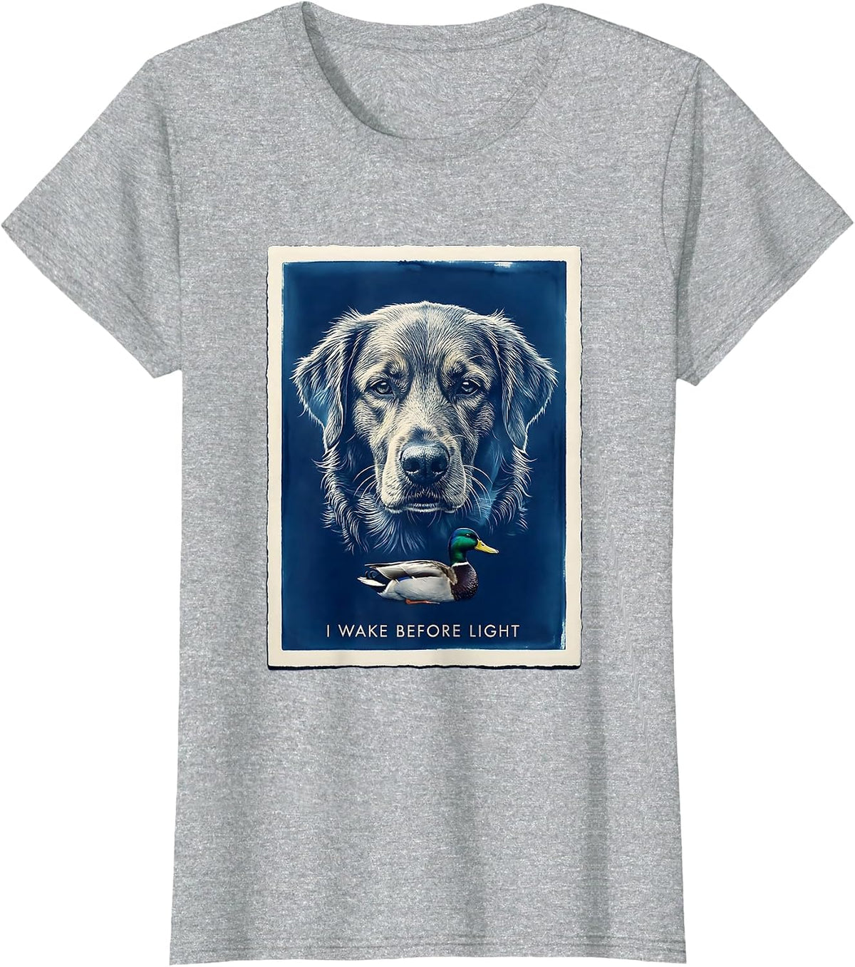 I Wake Before Light Cyanotype Retriever Mallard Hunting T-Shirt - Heather Grey