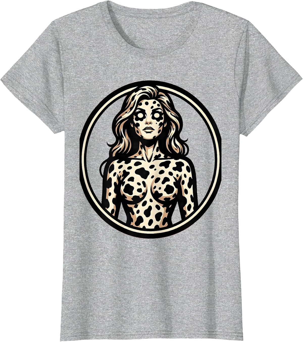 Dalmatian Spots Silhouette Artistic Graphic Design T-Shirt - Heather Grey