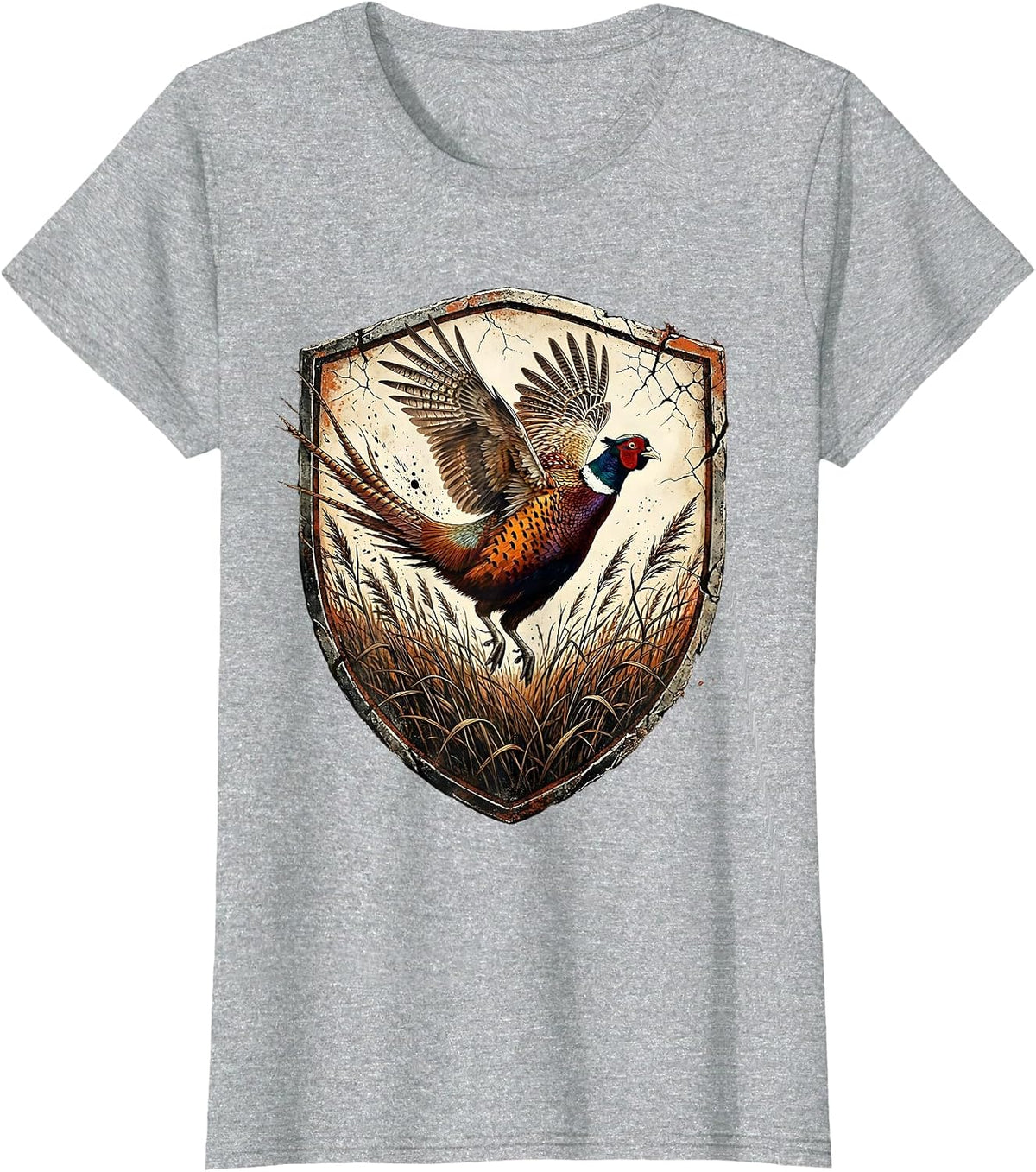 Women's Pheasant Flush Upland Bird Hunting Illustration T-Shirt - Heather Grey