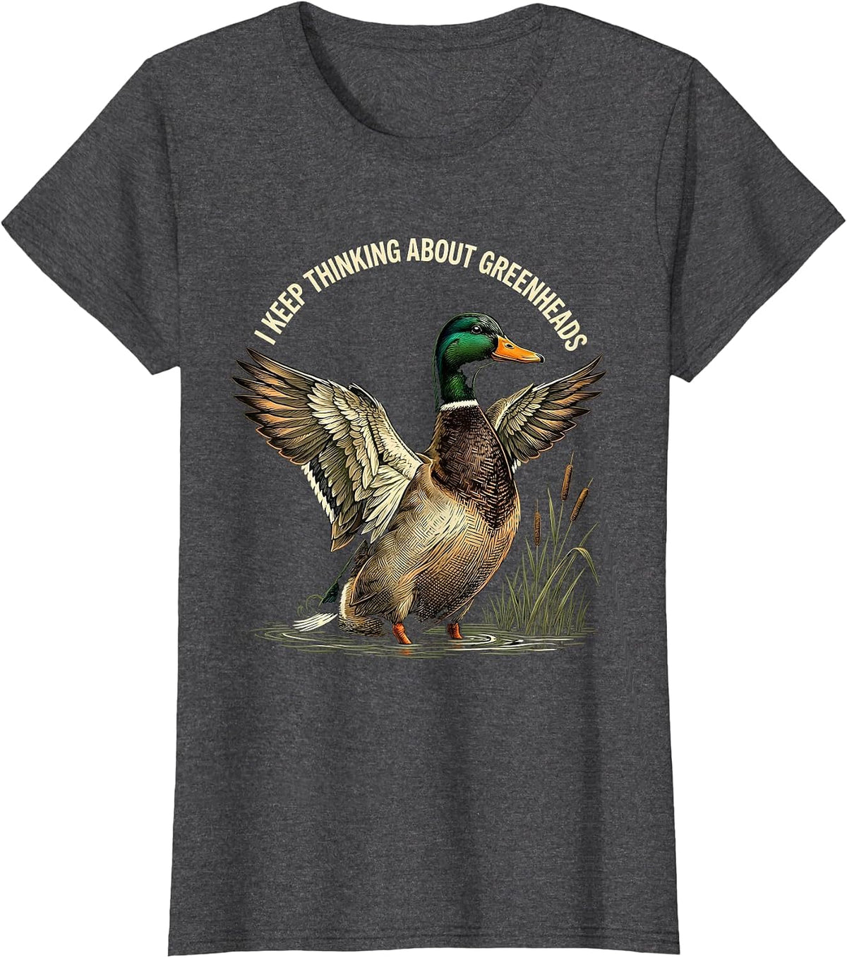 Women's I Keep Thinking About Greenheads Vintage Mallard Duck T-Shirt - Dark Heather Grey
