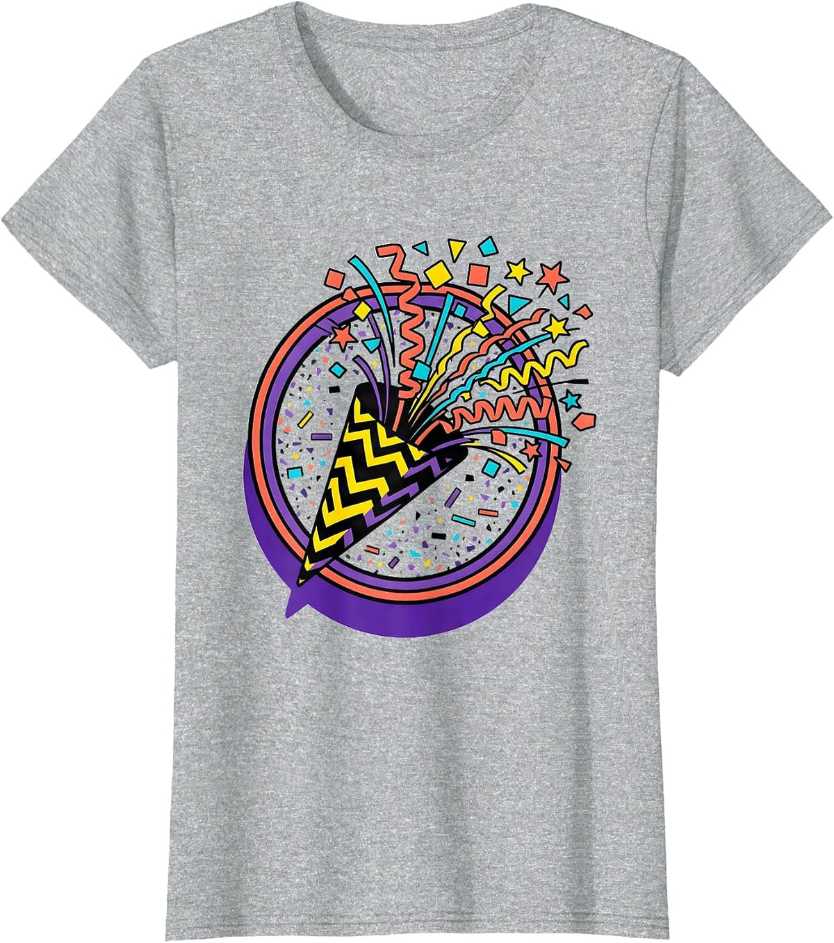 Party Popper Confetti Burst Celebration Graphic T-Shirt - Heather Grey