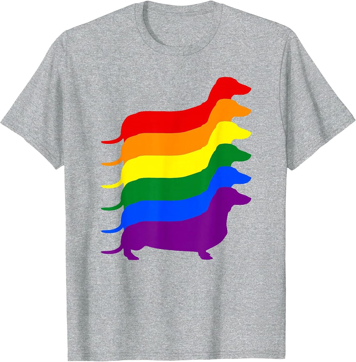 Gay Pride Dachshund LGBT Rainbow Flag Awareness T-Shirt - Heather Grey