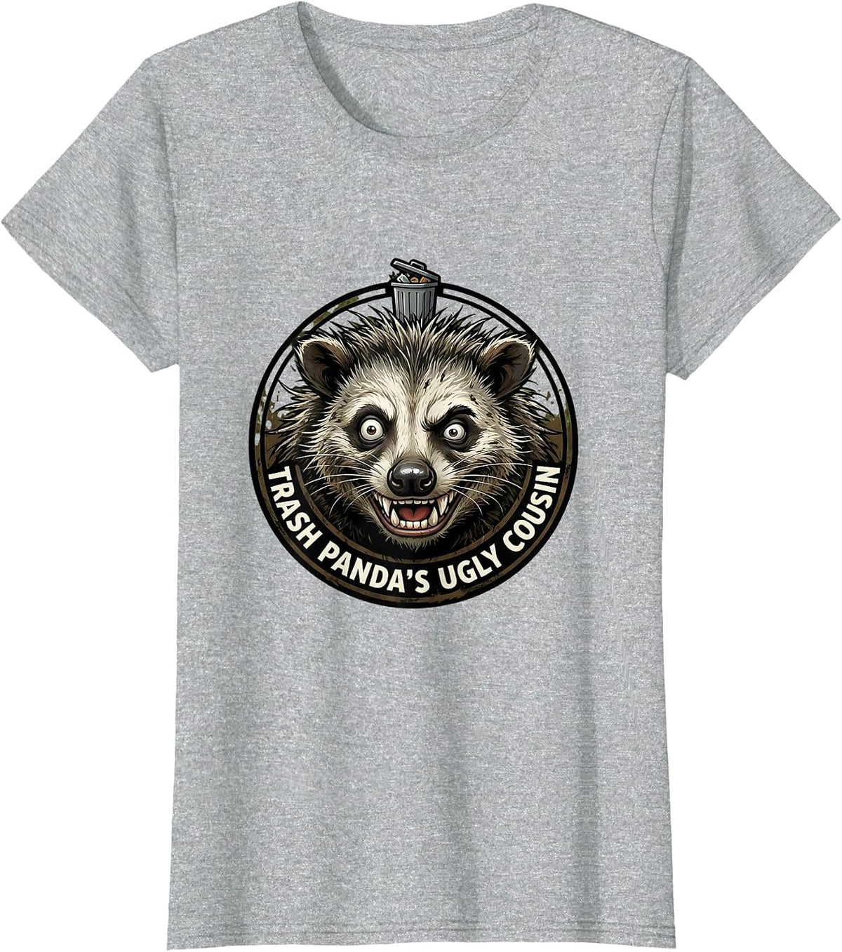 Trash Panda's Ugly Cousin Opossum Design T-Shirt - Heather Grey