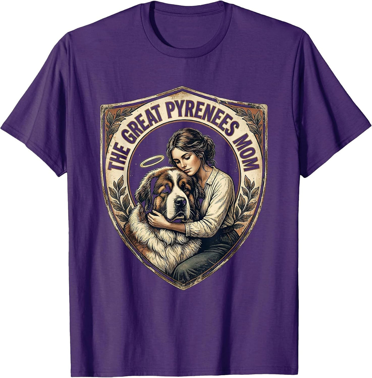 Men's The Great Pyrenees Mom Vintage Dog Mom Tarot Card Portrait T-Shirt - Purple