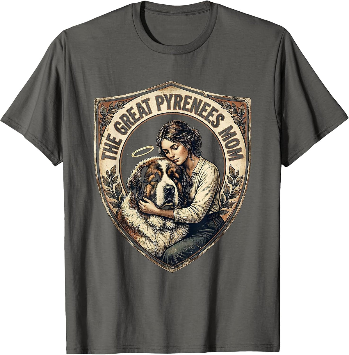 Men's The Great Pyrenees Mom Vintage Dog Mom Tarot Card Portrait T-Shirt - Asphalt Grey
