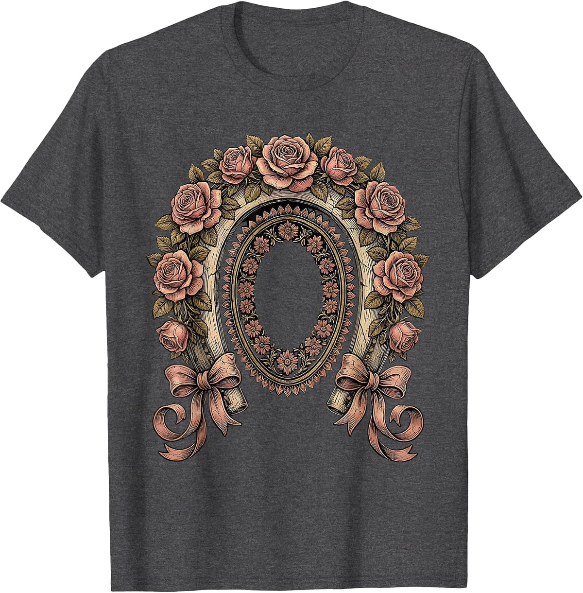 Floral Horseshoe Roses Derby Fashion Design T-Shirt - Dark Heather Grey