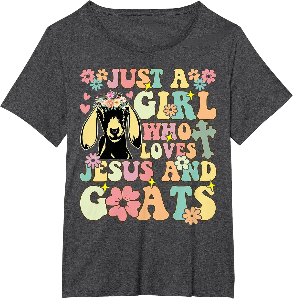Groovy Farmer Farming Just a Girl Who Loves Jesus and Goats T-Shirt - Dark Heather Grey