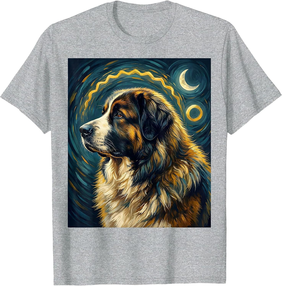 Men's Great Pyrenees Van Gogh Starry Night Dog Breed Portrait T-Shirt - Heather Grey