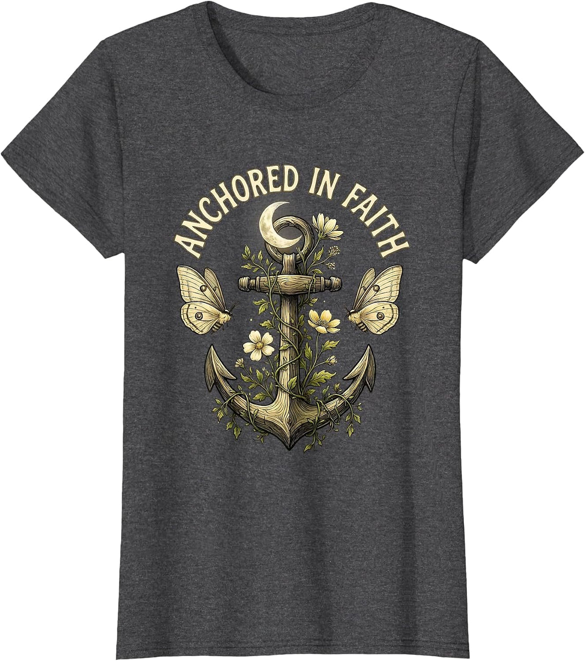 Women's Anchored in Faith Faith Over Fear Design T-Shirt - Dark Heather Grey