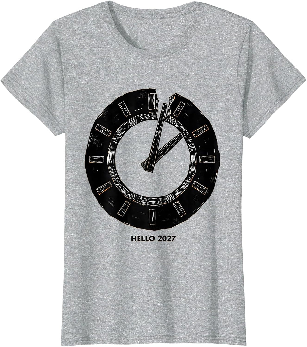 Women's Hello 2027 Linocut Family Matching New Year's Eve T-Shirt - Heather Grey