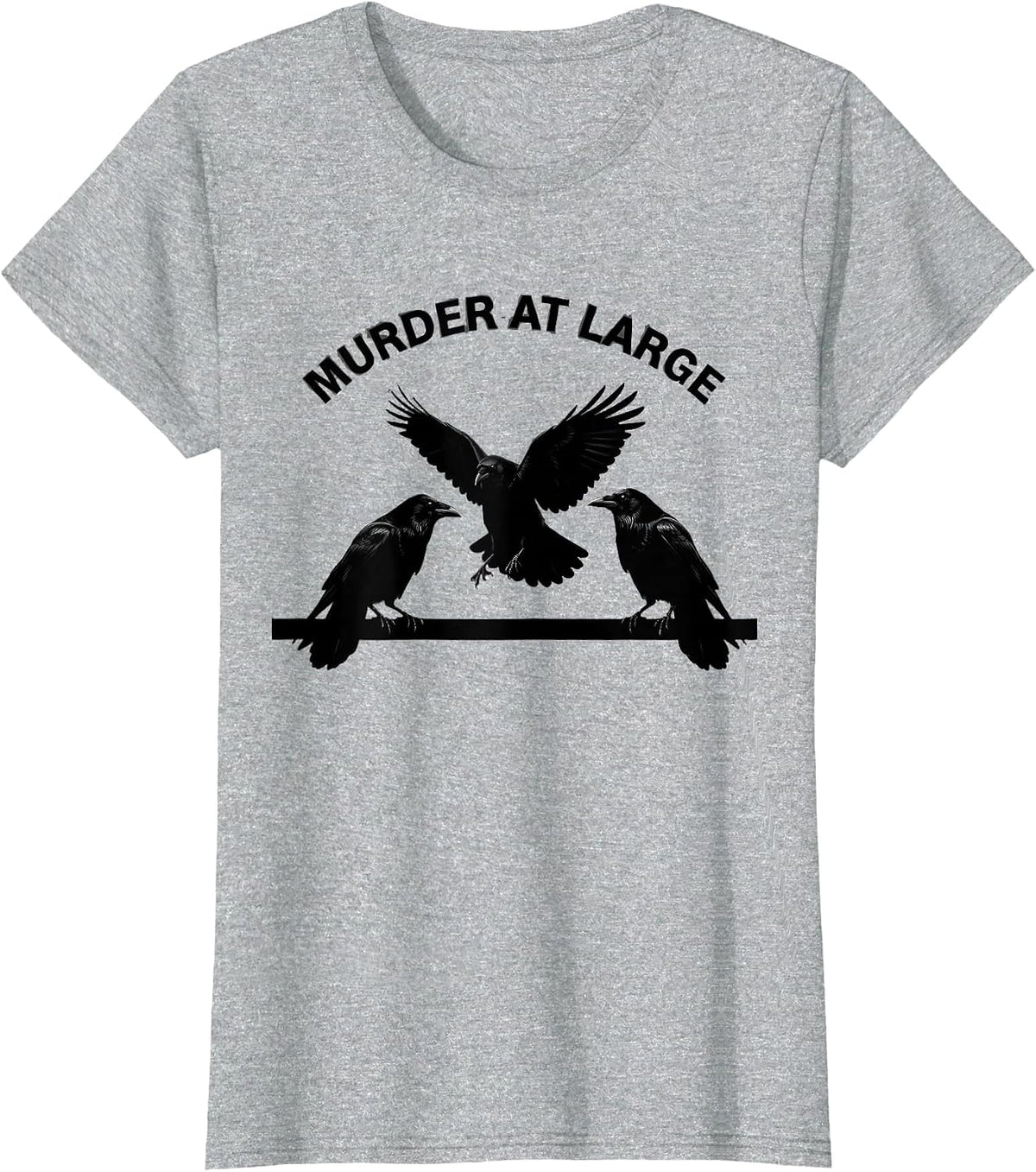 Women's Murder At Large Dark Humor Crow Raven Bird Lover Pun T-Shirt - Heather Grey