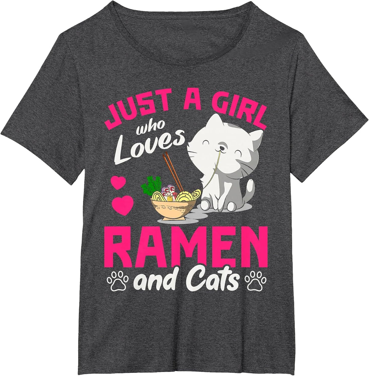 Just a Girl who Loves Ramen and Cats Ramen T-Shirt - Dark Heather Grey