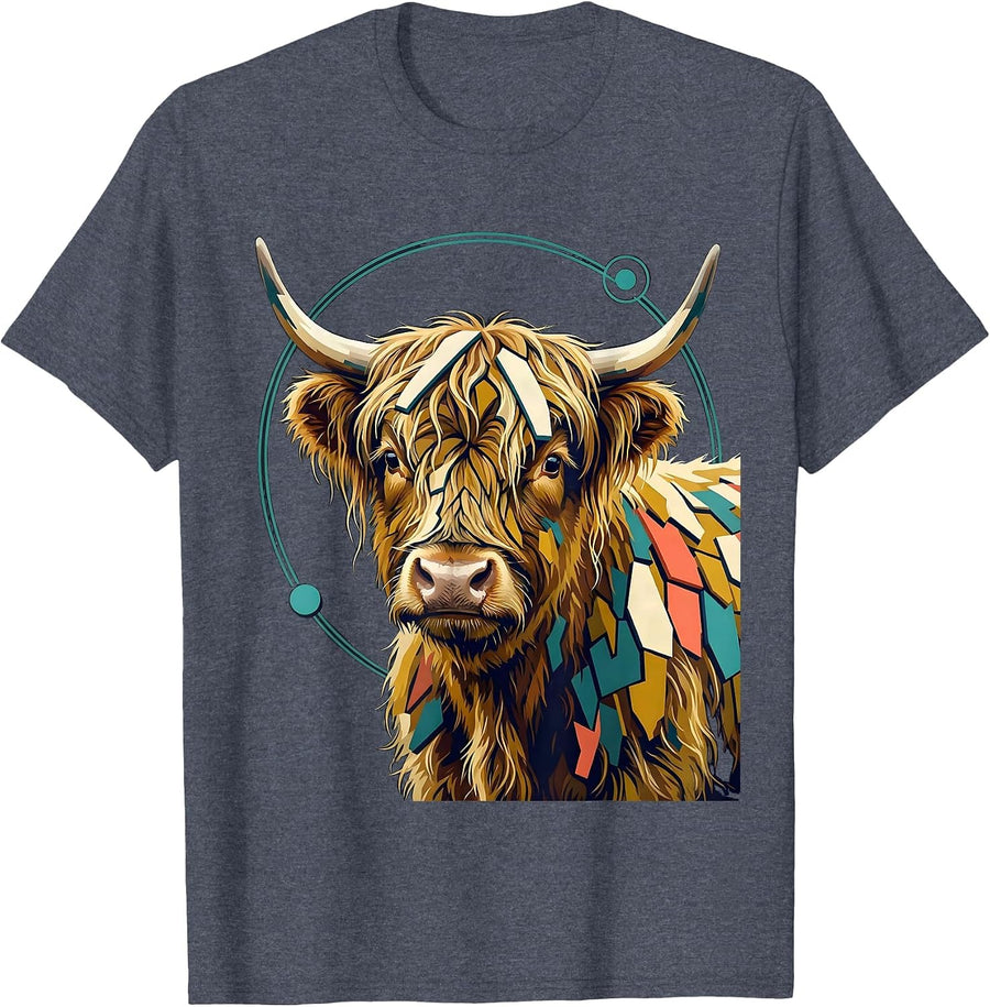 Highland Cow Calf Midcentury Modern Farm Pride Gift T-Shirt - Heather Blue