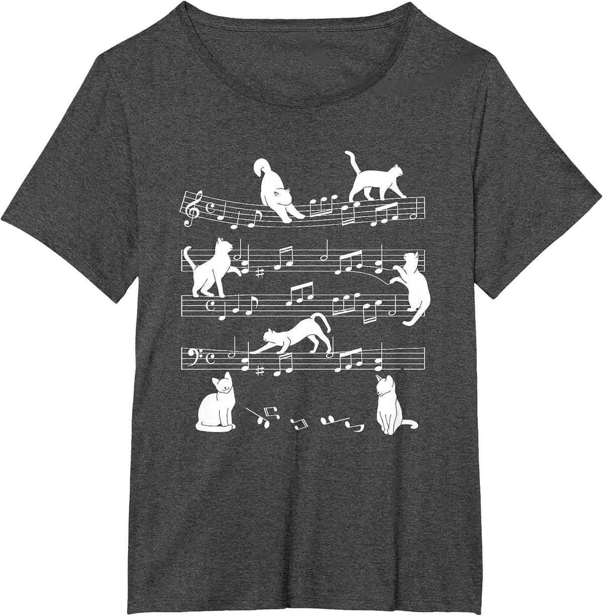 Cute Cat Kitty Playing Music Note Clef Musician Art T-Shirt - Dark Heather Grey