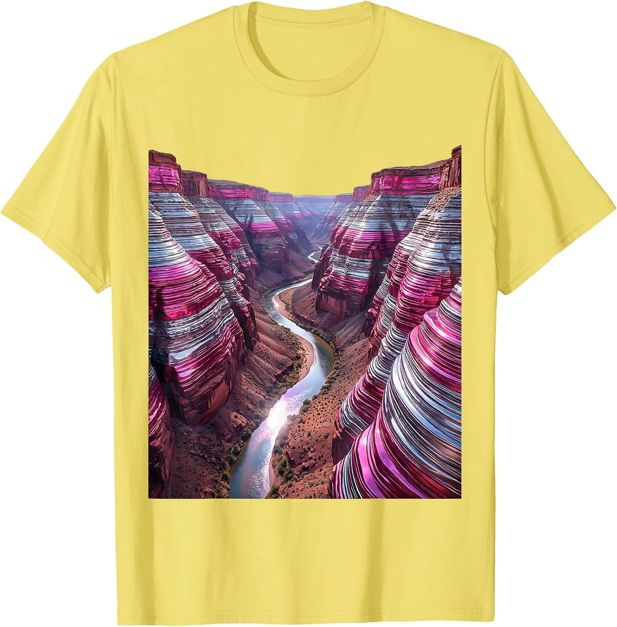 Men's Desert Canyon Dry River Winding Gorge Illustration T-Shirt - Lemon Yellow