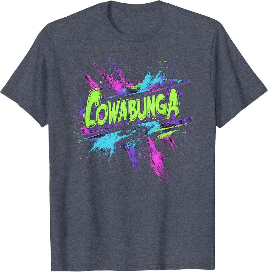 Cowabunga Retro 80s 90s Nostalgia Slang Grunge Art T-Shirt - Heather Blue