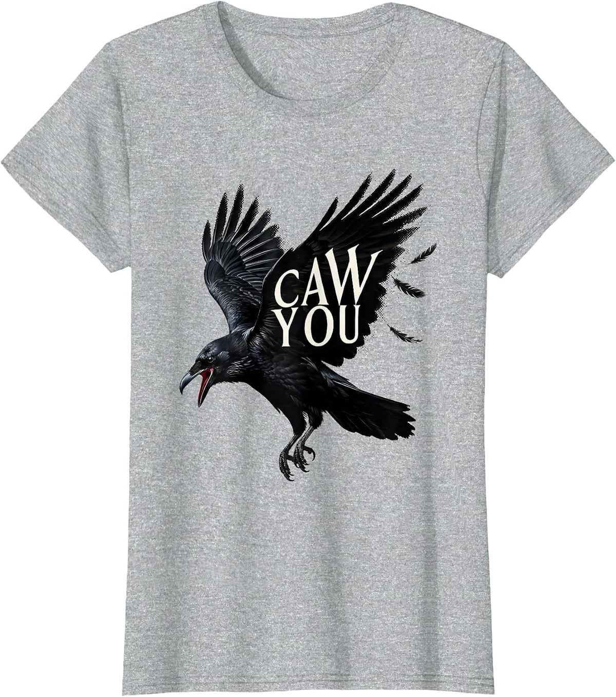 Women's Caw You Funny Crow Humor Blackwork Dotwork Gothic Dark Humor T-Shirt - Heather Grey