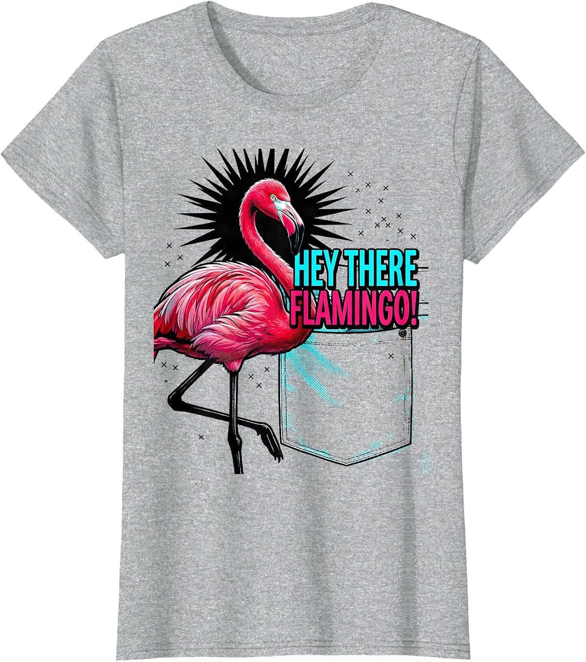 Women's Hey There, Flamingo! Pop Art Funny Bird Flamingo Lover Gift T-Shirt - Heather Grey