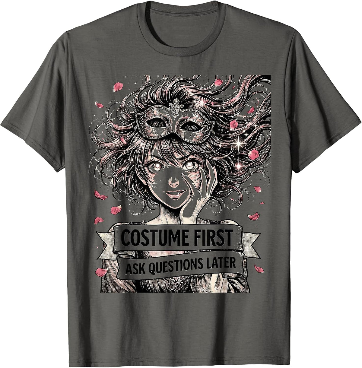 Men's Costume First Ask Questions Later Funny Design T-Shirt - Asphalt Grey